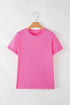 Soft Stretch Solid Crew Neck Rolled Cuff Relaxed Tee